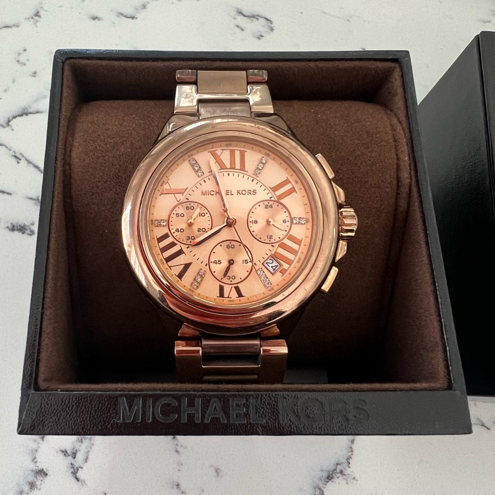 Michael Kors Rose Gold Women's Chronograph Watch with Case